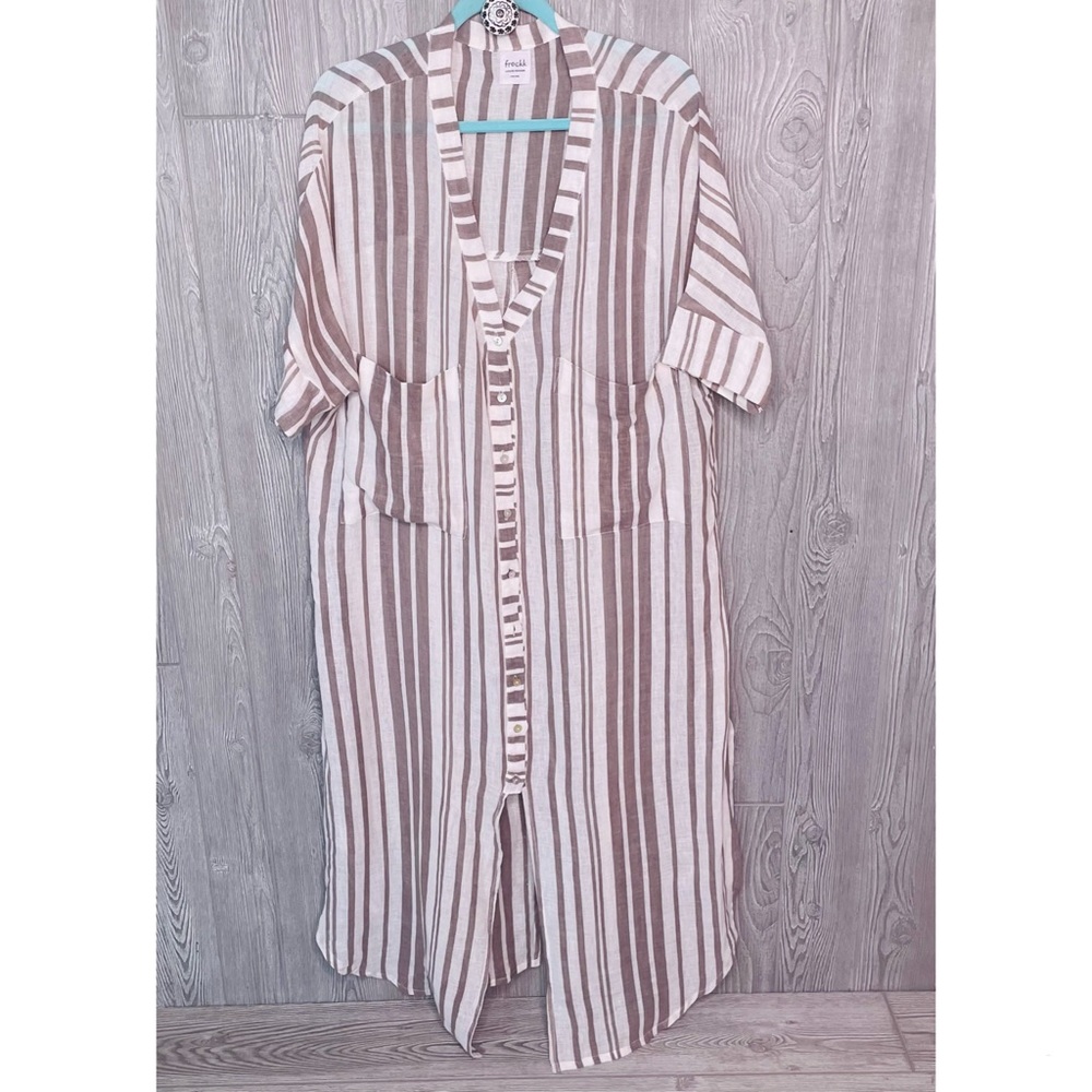 Frockk cotton striped dress / beach coverup sheer with pockets summer outfit